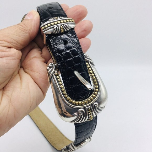 Vintage Dicelli 1997 Croc Style Brown Leather Belt Silver Tone Conchos USA Small main image 5